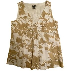 Ann Taylor Sleeveless Blouse Tie Front Abstract Print Casual Top Women's Size‎ L